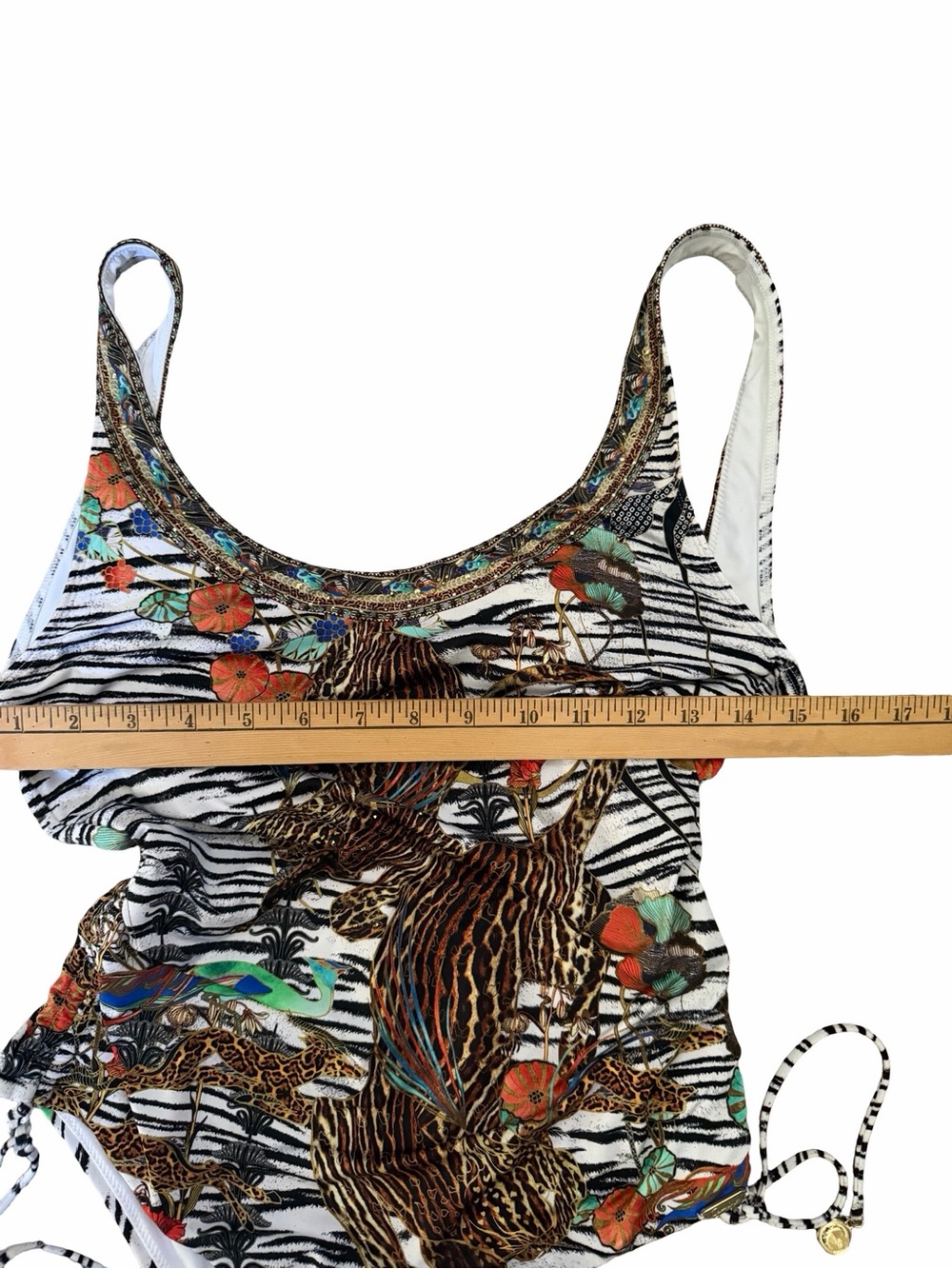 Camilla Cosmic Conflict One-Piece Swimsuit Gathered Side Ties Crystals Bling M - Picture 14 of 14